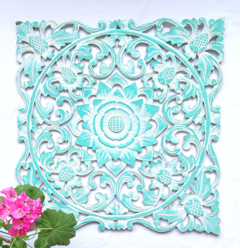 Home Decor. Wall Art. Handcrafted Lotus Flower Relief Panel, 