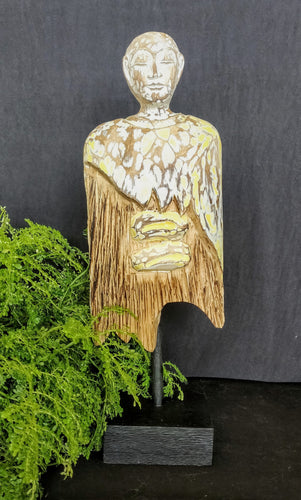 Home Decor.
Contemporary Serene Buddhist Monk Wooden Statue mounted on a rustic wooden base.