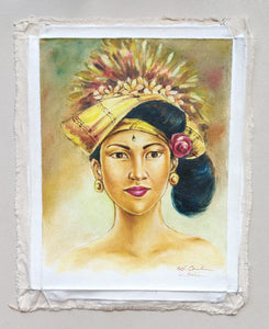 Wall Decor. Oil painting on canvas a beautiful lady in traditional headgear. Unframed.