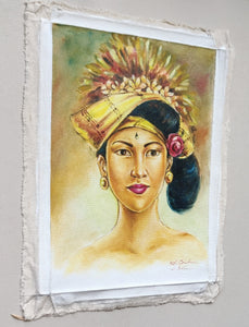 Wall Decor. Oil painting on canvas a beautiful lady in traditional headgear. Unframed.