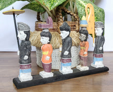 Home Decor. Tabletop Sculpture. Hand Carved and Painted Solid Wooden Figurines on a Pedestal - Melasti, a Hindu Ceremony.