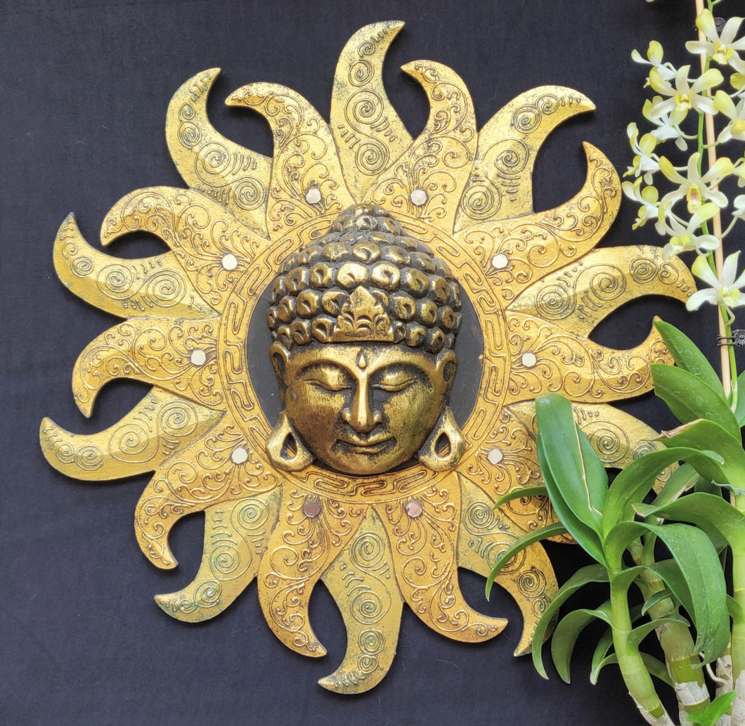 Home Decor. Wall Art. Handcrafted and Painted Wooden Buddha Sun Mask. –  TAMARA HOME DECOR