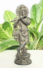Home Decor Idol. Solid Bronze Sculpture of Lord Krishna with Antiqued Patina. East Asian.