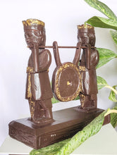 Home Decor. Tabletop Sculpture. Hand Carved and Painted Pair of Solid Wooden Figures on a Pedestal -