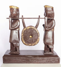 Home Decor. Tabletop Sculpture. Hand Carved and Painted Pair of Solid Wooden Figures on a Pedestal -