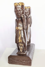 Home Decor. Tabletop Sculpture. Hand Carved and Painted Pair of Solid Wooden Figures on a Pedestal -