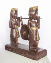 Home Decor. Tabletop Sculpture. Hand Carved and Painted Pair of Solid Wooden Figures on a Pedestal -