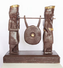 Home Decor. Tabletop Sculpture. Hand Carved and Painted Pair of Solid Wooden Figures on a Pedestal -