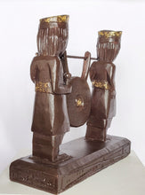 Home Decor. Tabletop Sculpture. Hand Carved and Painted Pair of Solid Wooden Figures on a Pedestal -