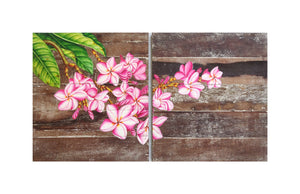Home Decor: EXQUISITE WALL HANGING DECOR: Beautiful Hand Painted Frangipani Flowers on a pair of Wooden panels.