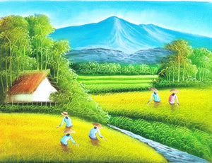 Wall Art. Landscape Painting, Rice Field / Harvest Painting for Prosperity.