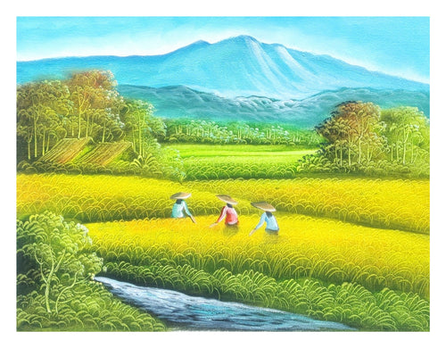 Wall Art. Landscape Painting, Rice Field / Harvest Painting for Prosperity. Unframed