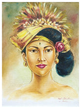 Wall Decor. Oil painting on canvas a beautiful lady in traditional headgear. Unframed.