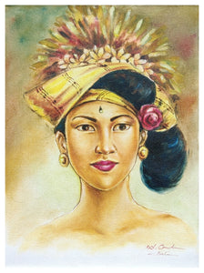 Wall Decor. Oil painting on canvas a beautiful lady in traditional headgear. Unframed.