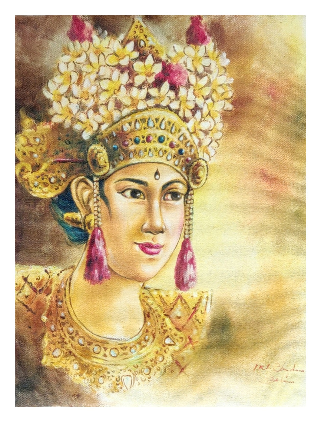 Home Decor: Wall Hangings. Artistic and colourful painting of a Palace dancer with beautiful head gear. Unframed.