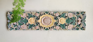 Home Decor: Wall Hanging Accent. Intricately Hand crafted wooden panel with tropical floral motifs.