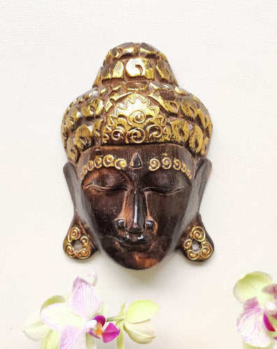 Home Decor. Wall Art. Handcrafted and Painted Wooden Buddha Face Mask.