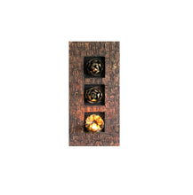 WALL ART/DECOR: EXQUISITE THREE PIECE METAL LOTUS FLORAL WALL ART PANEL WITH TEALIGHT CANDLE HOLDER.