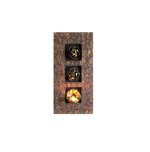 WALL ART/DECOR: EXQUISITE THREE PIECE METAL LOTUS FLORAL WALL ART PANEL WITH TEALIGHT CANDLE HOLDER.