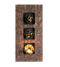 WALL ART/DECOR: EXQUISITE THREE PIECE METAL LOTUS FLORAL WALL ART PANEL WITH TEALIGHT CANDLE HOLDER.