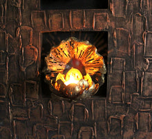 WALL ART/DECOR: EXQUISITE THREE PIECE METAL LOTUS FLORAL WALL ART PANEL WITH TEALIGHT CANDLE HOLDER.