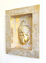 Home Decor: Wall Hanging. Unique Hand carved Buddha Mask in a floral box frame .